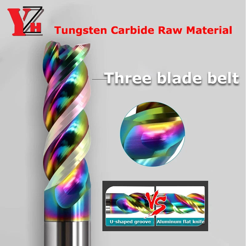 HRC55 HRC65 U-Type Flute High Efficiency Aluminum End Mill Coated-Colorful 3mm 4mm 5mm 6mm 8mm 10mm 12mm 14mm 16mm 18mm