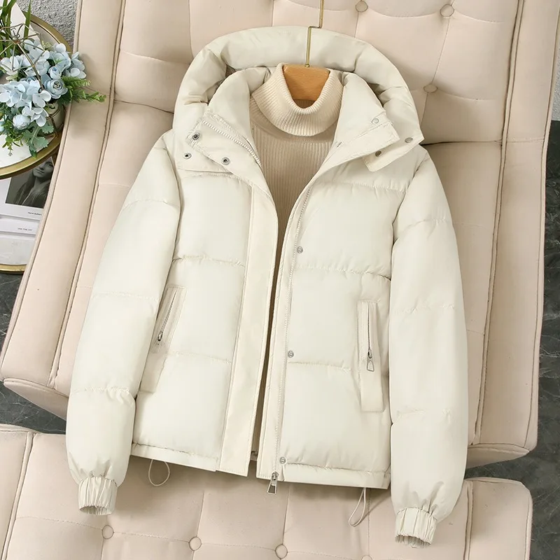 Women Feather  Cotton Jacket Short New Korean Version Hooded  Thickened Cotton Jacket Smaller Winter Cotton Coat Jacket Winter