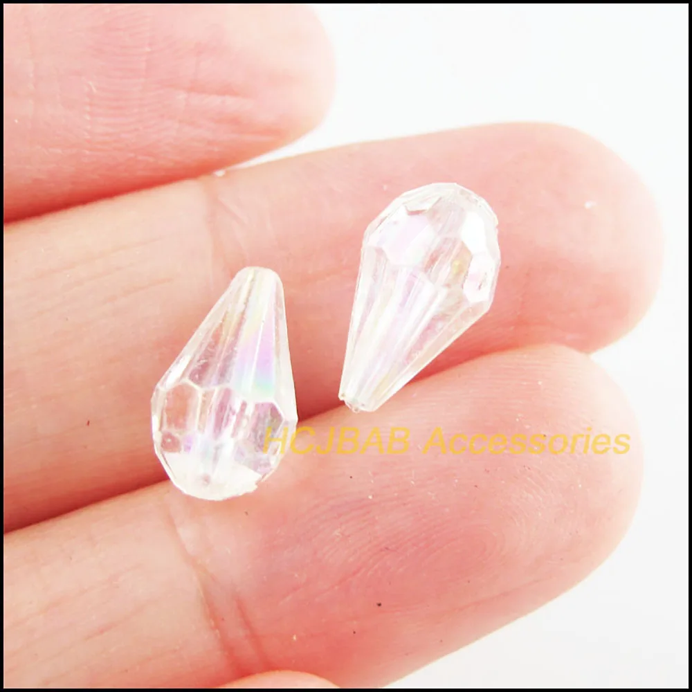 100Pcs White AB Facted Acrylic Teardrop Loose Spacer Beads Charms 7x12mm