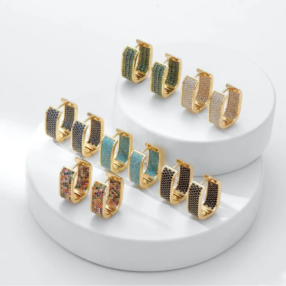 

Golden earrings, high-end luxury women's earrings, inlaid with multicolored zircon exquisite luxury jewelry and 2023 new jewelry