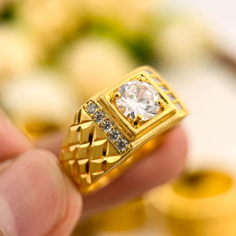 9999 Jewelry Set With Diamond Rice Flower 24K Real Gold Open Gold Ring For Men , Fashionable