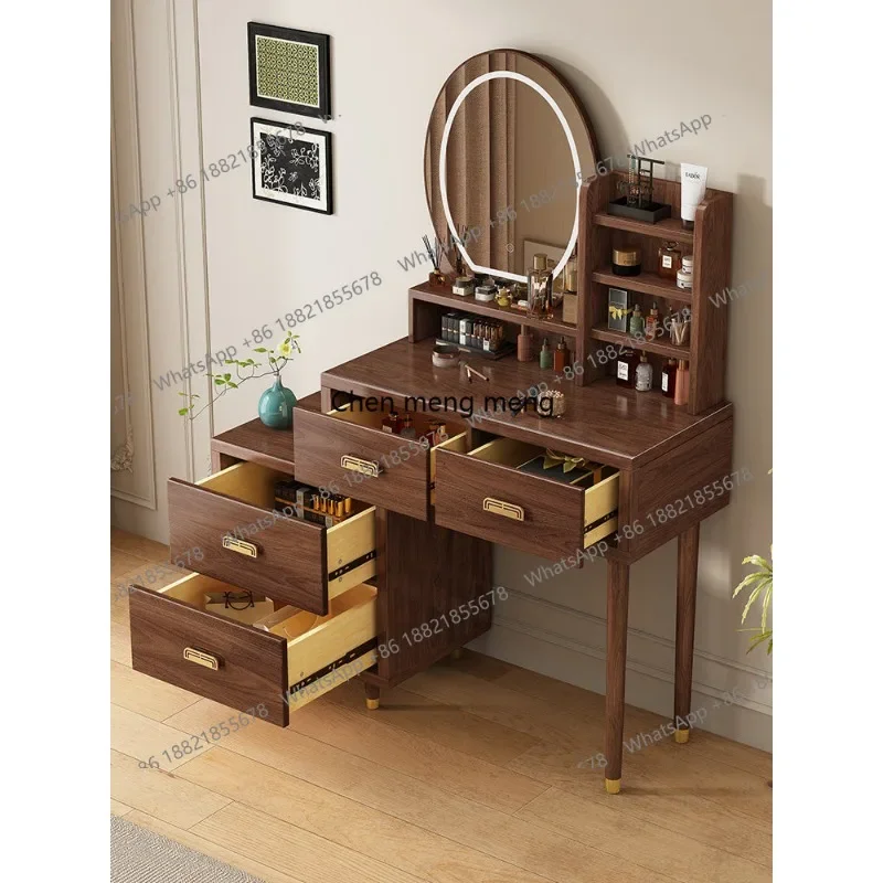 

Black walnut solid wood retractable dresser bedroom modern simple storage integrated makeup table with mirror