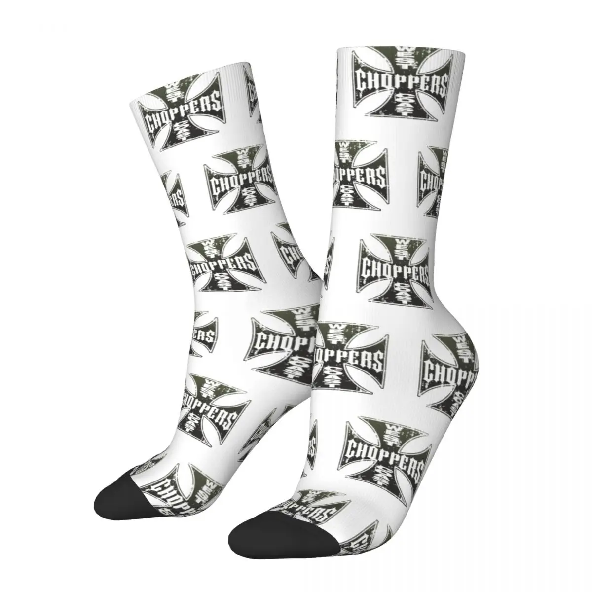 Fashion West Coast Chopper Iron Cross Basketball Socks Motorcycle Polyester Crew Socks for Unisex Breathable