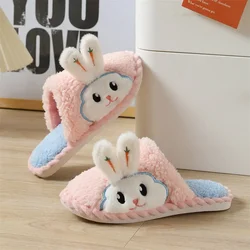 Cute Furry Cotton Slippers Women Winter Cartoon Rabbit Fur Slippers Indoor Warm Soft Bottom Anti-slip Plush Slippers