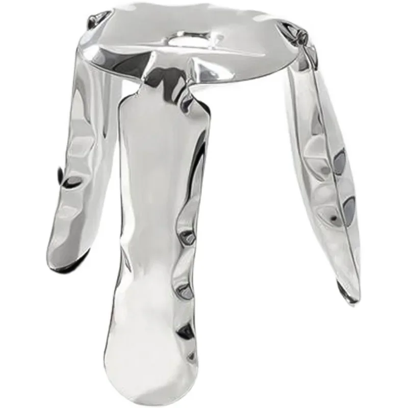Internet celebrities ins light luxury, stainless steel balloon round stool, metal three-legged shoe changing stool,