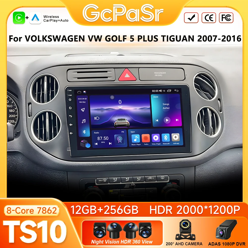 Car Radio Android 16 Carplay For VOLKSWAGEN VW GOLF 5 PLUS TIGUAN 2007-2016 Navigation GPS Android Auto Stereo No 2din 5G Wifi