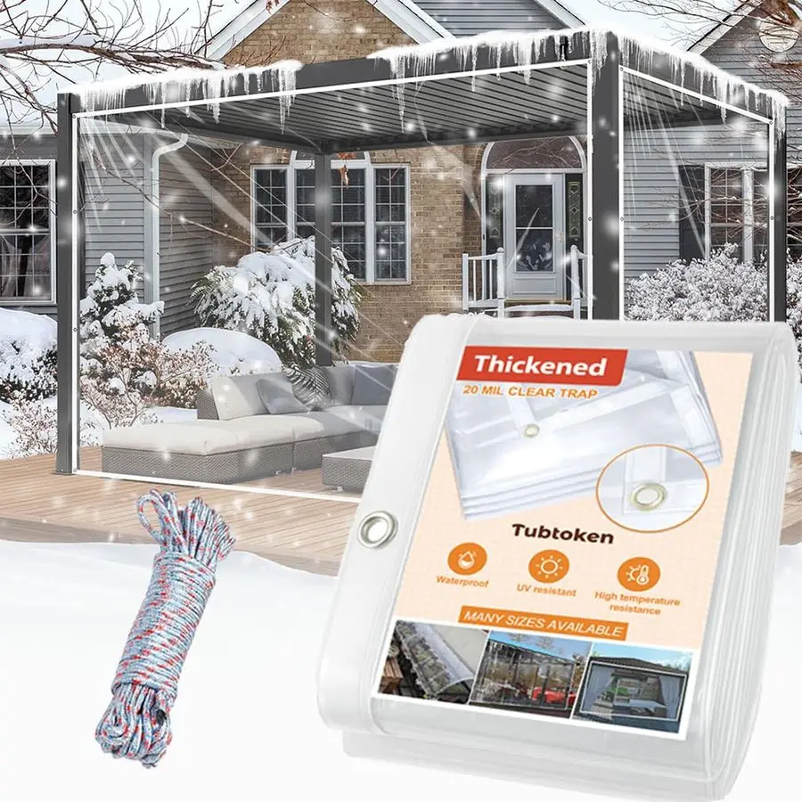 

Прочные прозрачные ПВХ-тенты толщиной 20 мил, 8 x 10 футов, водонепроницаемые, ветрозащитные, прозрачные виниловые тенты для патио, перголы, садового навеса