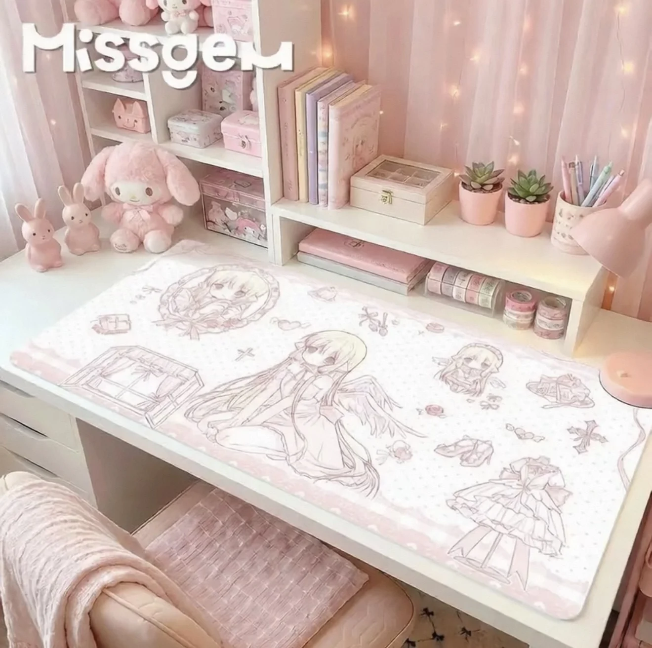 MISSGEM leather mouse pad, desk pad, cute and adorable anime style for young girls