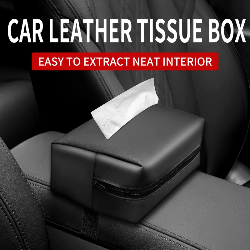 

Car Tissue Box Holder Nappa Leather Car Center Console Armrest Napkin Box Sun Visor Backseat Tissue Case with Fix Strap Generic