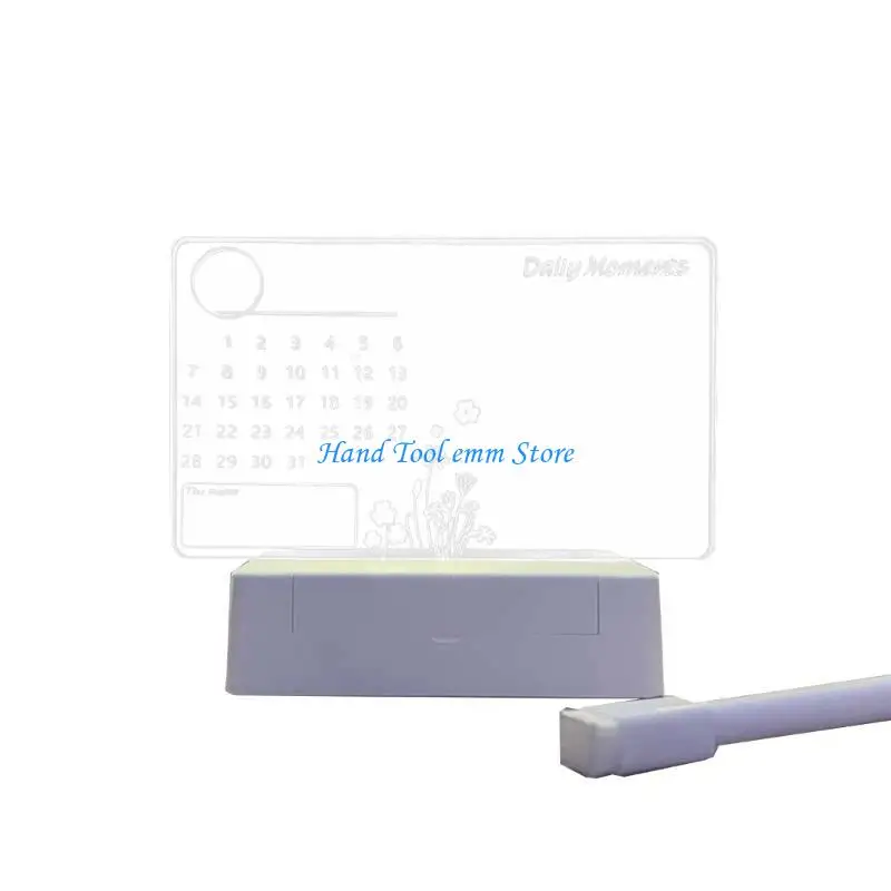 H37F Clear Acrylic Desk Calendar Planner LED Night Light with Stand Erasable Marker