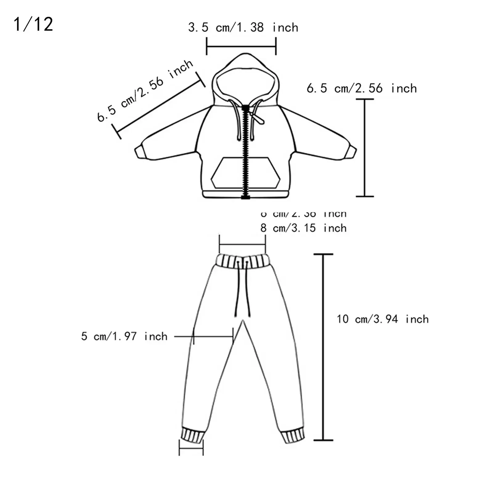 1/12 Scale ชายเสื้อผ้า Zip up Hoodies และกางเกงตุ๊กตาทําด้วยมือเสื้อผ้า Mini