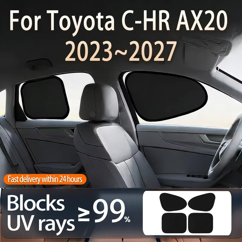 

Защитный чехол-солнцезащита для боковых окон автомобиля Toyota C-HR AX20 2023~2027 2024, для передних и задних боковых окон, блокирующий УФ-излучение