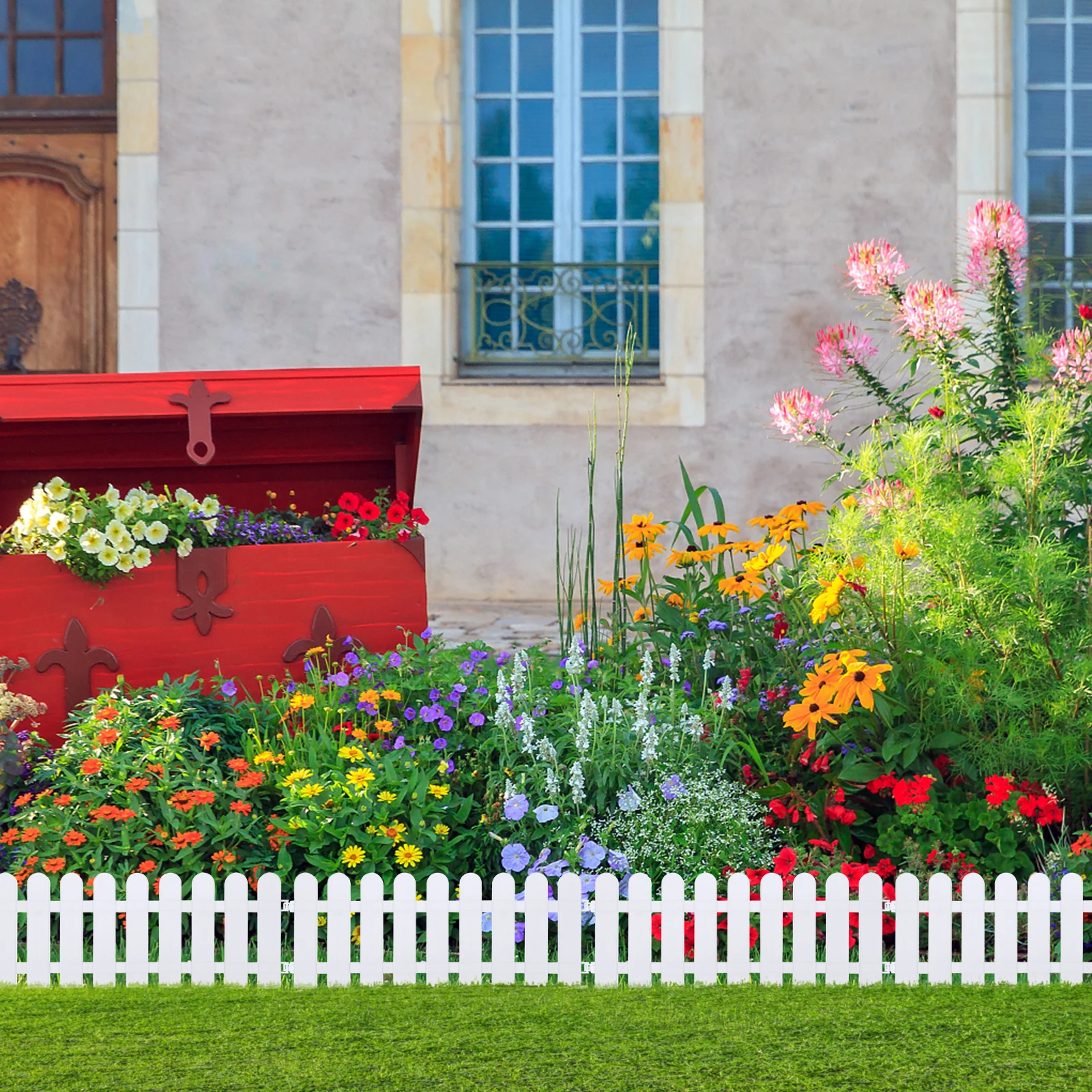 

4 Pcs White Fence Garden Driveway Fences Flower Gardens Border Round Head Edging Front Yard for