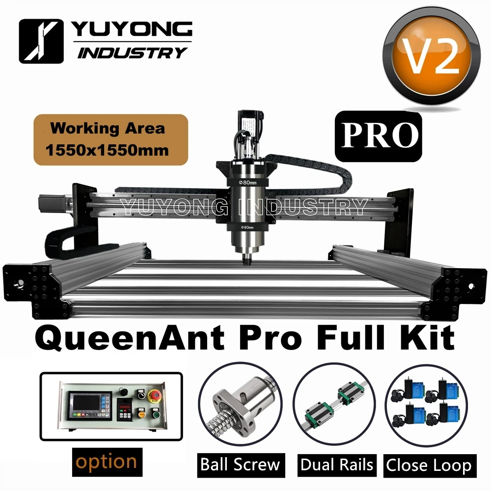 Working Area 1600x1600 Silver QueenAnt PRO V2 16mm Big Ball Screw CNC Full kit Linear Rail precise CNC router