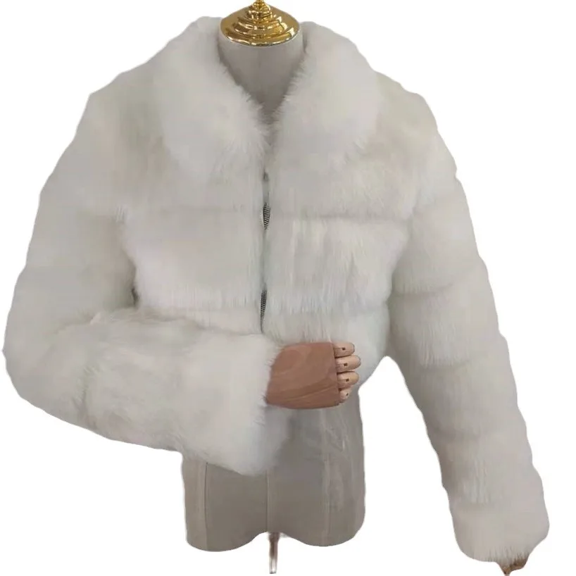 

Новая европейская и американская куртка из искусственного меха, комбинированная, короткая, с длинными рукавами, женская одежда, имитация меха лисы, оптом, для сексуальных девушек