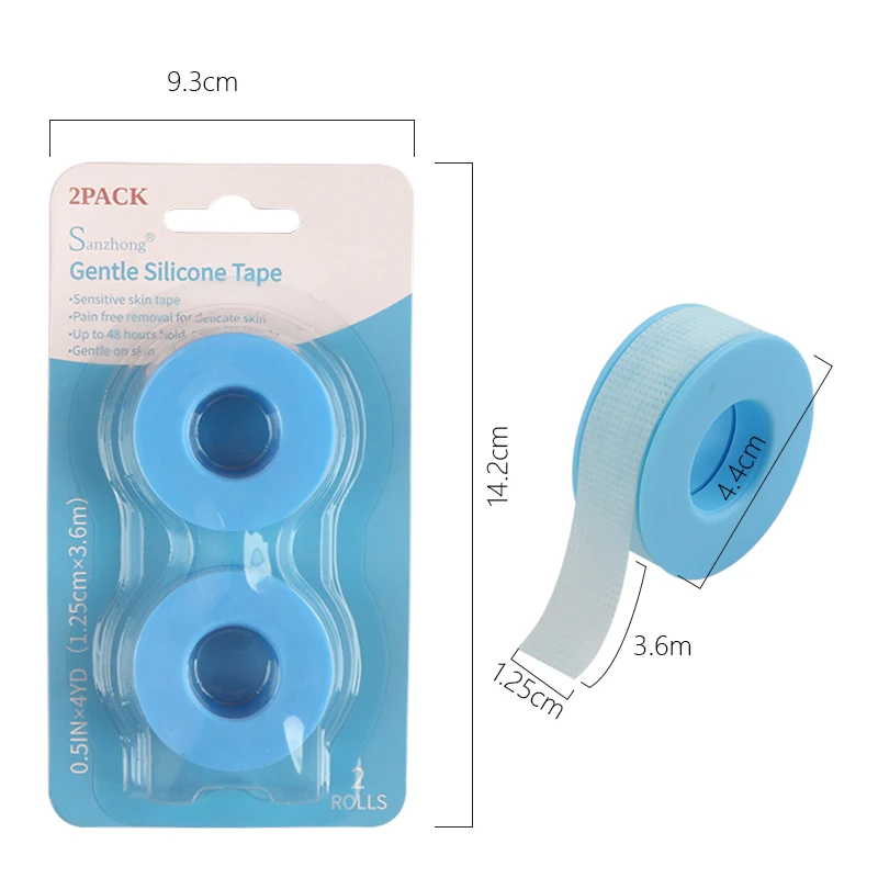 2pcs Small Size Silicone Eyelash Tape Medical Breathable Grafted False Lash Under Eye Pad Adhesive Tape Makeup Tool Pink Blue