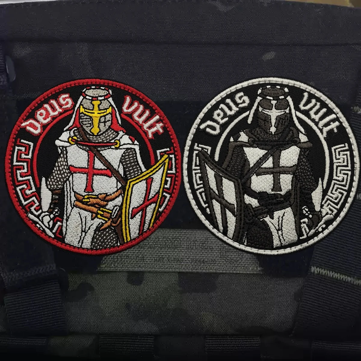 DEUS VULT Tactical Patch on Clothes Morale Badge Embroidered Army Armband Hook Loop Military Patches Backpack Sticker