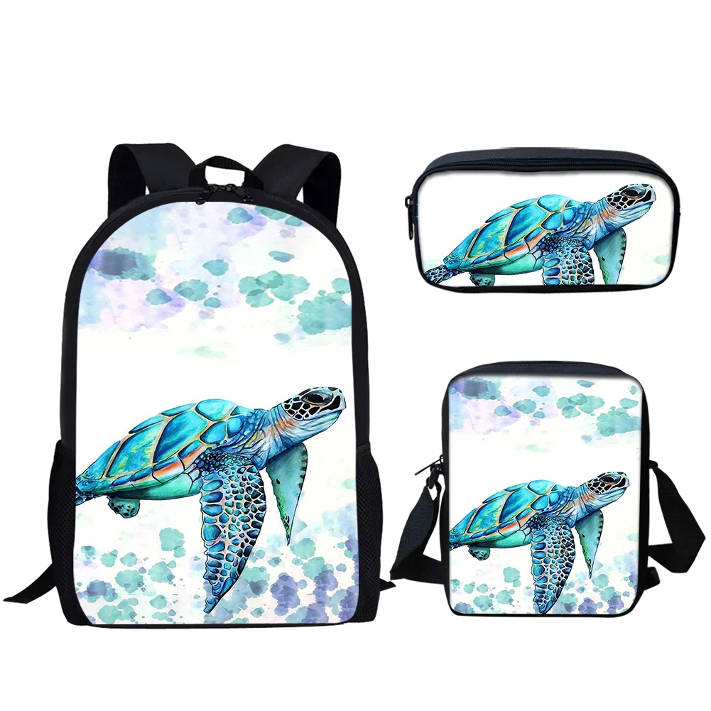 Belidome-mochila escolar de 3 piezas para adolescentes, niños y niñas, mochila informal con estampado de tortuga marina azul, para estudiantes de primaria, para volver a la escuela