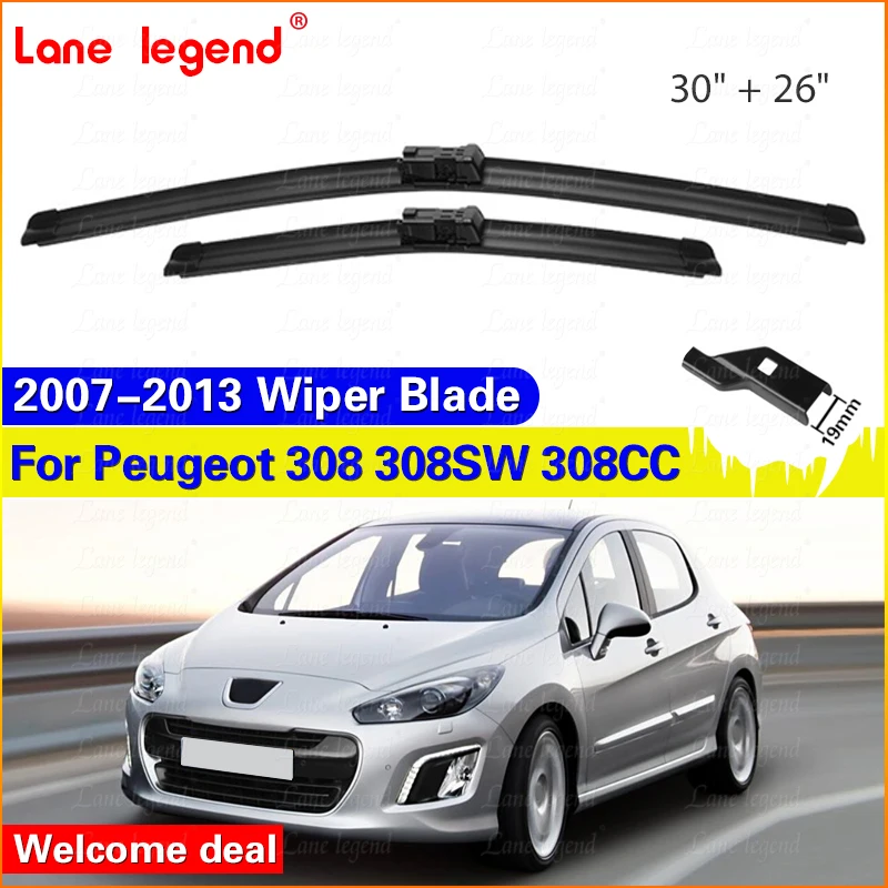 

For Peugeot 308 308SW 308CC MK1 T7 2007-2013 LHD Front Wiper Blades Windshield Windscreen Window Brushes 2010 2011 2012 30"+26"