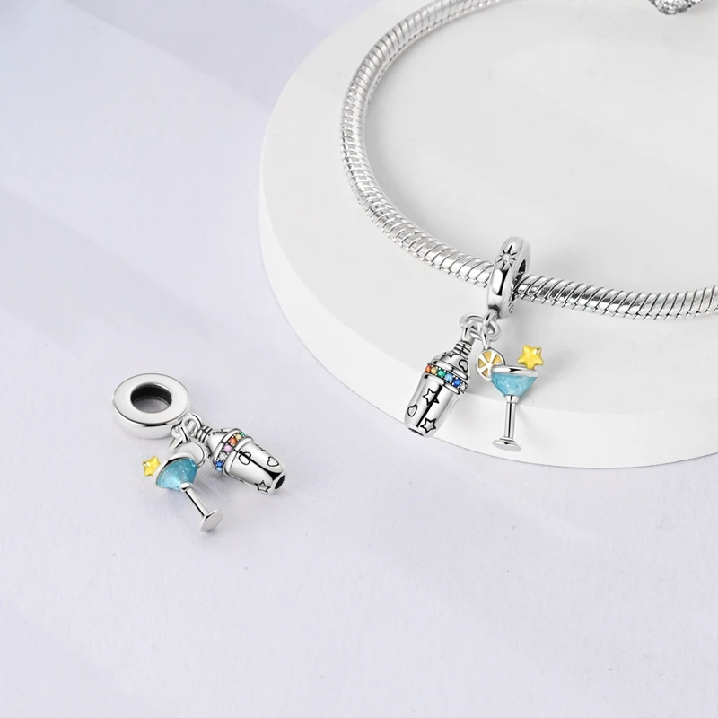 

2026 New 925 Sterling Silver Bartender Charms Pendant Fit 3mm Original Bracelet DIY Exquisite Women Anniversary Jewelry Gifts