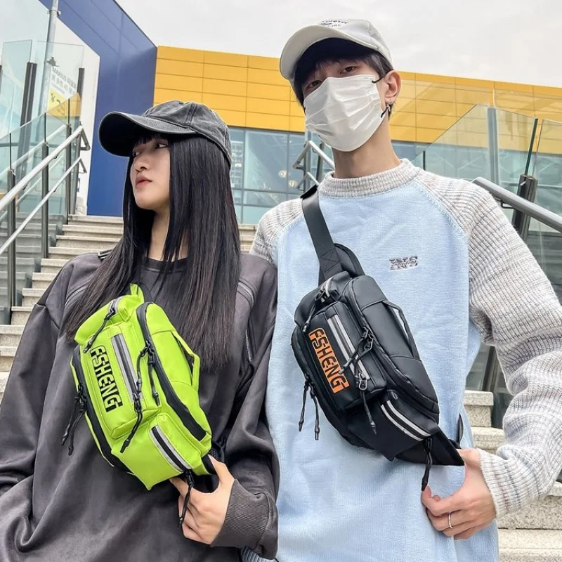 2025New Winter Reflective Strip Design Nylon Chest Bag One Size Outdoor Cycling Casual Sports Zipper Phone Bag