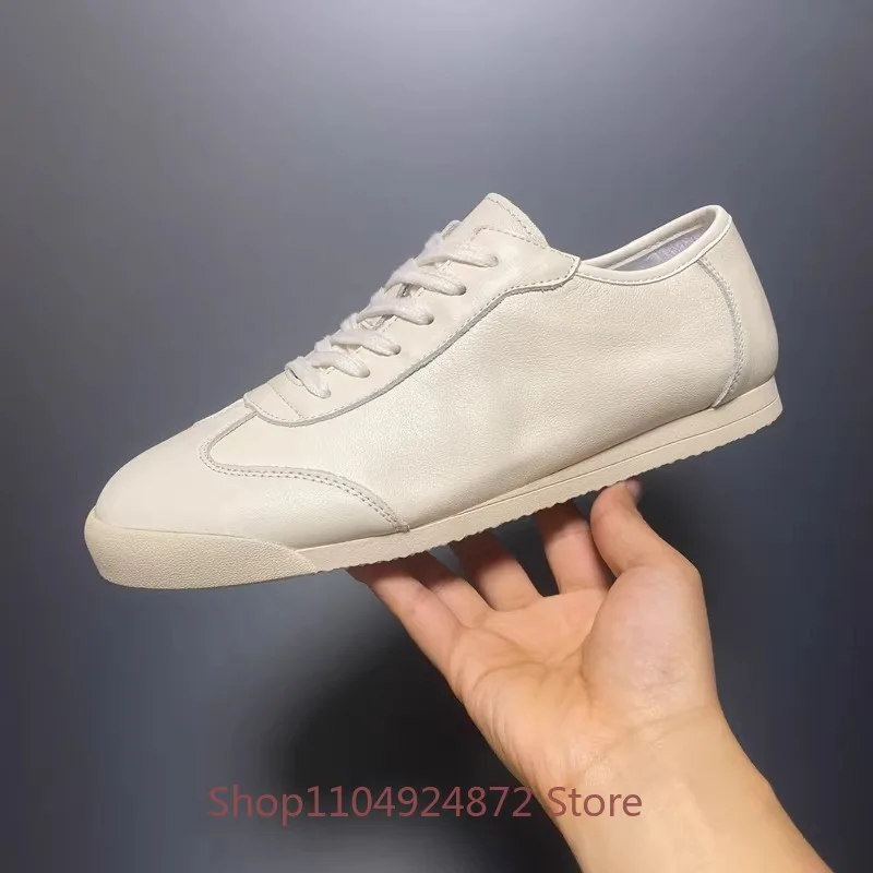 Luxury Designer White Shoes Men Genuine Leather Trendy Japanese Soft Leather British Style Breathable Casual Board Shoes Male