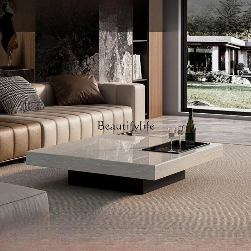 

*Natural marble coffee table light luxury Italian minimalist household square high-end suspended coffee table