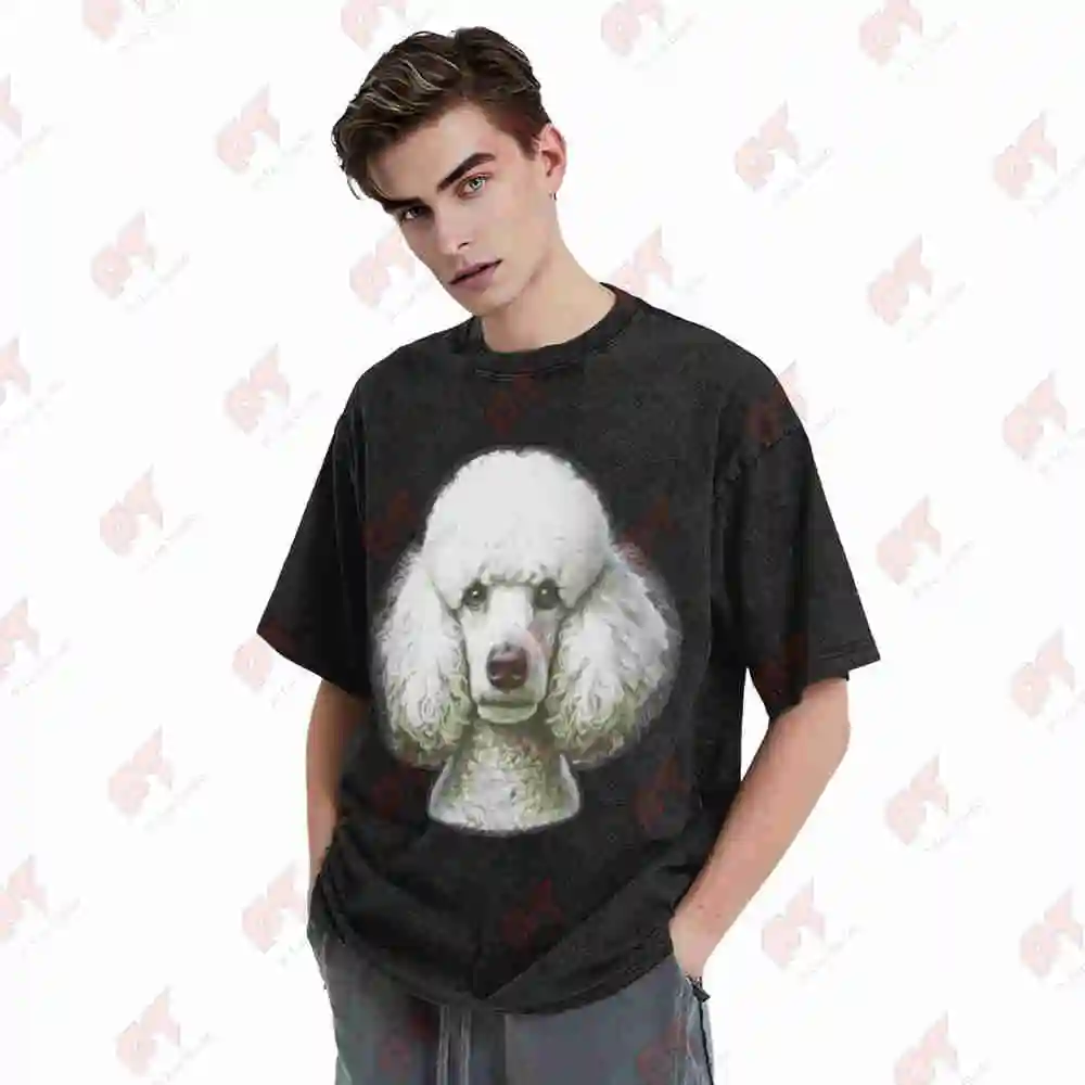 Poodle Dog Face Vintage Washed Tee Pure Cotton T-Shirt view 3