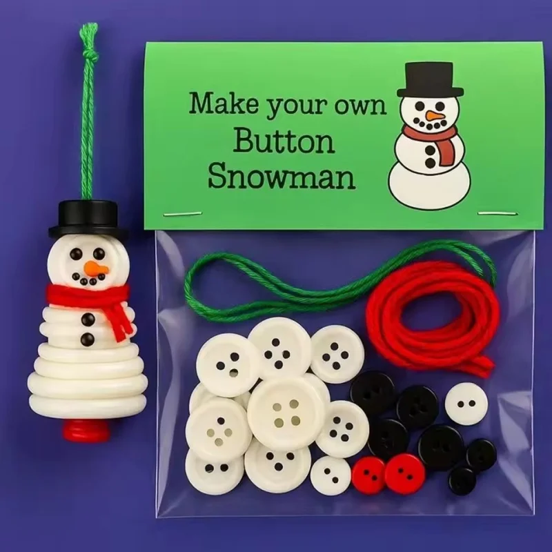

DIY Button Snowman Craft Kit - Christmas Ornament Set, Handmade Xmas Tree Pendant for Holiday Party Decor