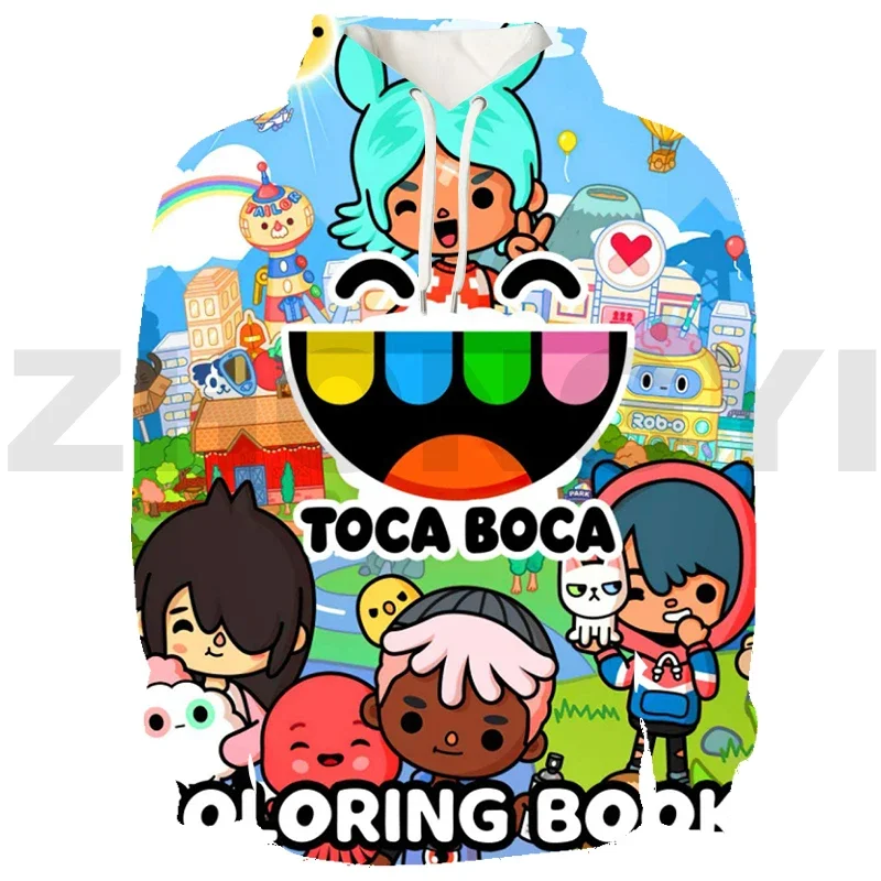 

Толстовка с капюшоном для игры Toca Boca Life World, топы с героями мультфильмов Toca Life World, пуловер большого размера, уличная одежда для подростков, толстовка с капюшоном в стиле аниме