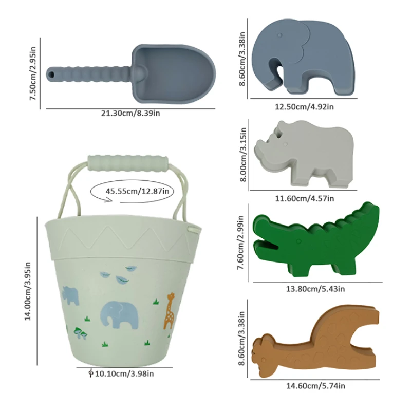 Giocattoli estivi del secchio della sabbia del Silicone per i bambini che giocano ad acqua animale secchio della spiaggia pala strumenti della muffa della sabbia Set giocattolo da viaggio all'aperto per bambini