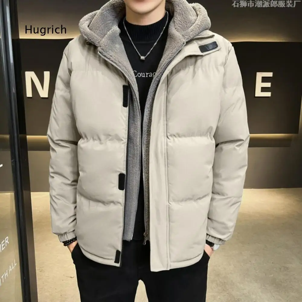 Autumn Winter Thick Padded Outer Coat For Men Detachable Style Hood Fleece Inner Stand Collar Design For Cold Weather Daily Wear