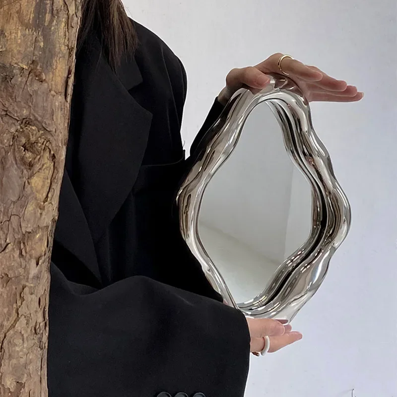 

Portabl Makeup Irregular Mirror Art Handheld Small Wavy Korean Mirror Cute Desk Bath Mirrors Home Decor for Living Room