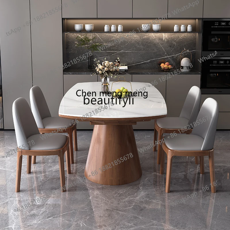 z183 a55 Retractable solid wood rock slab dining table household dining table modern simple light luxury square and round dual-p