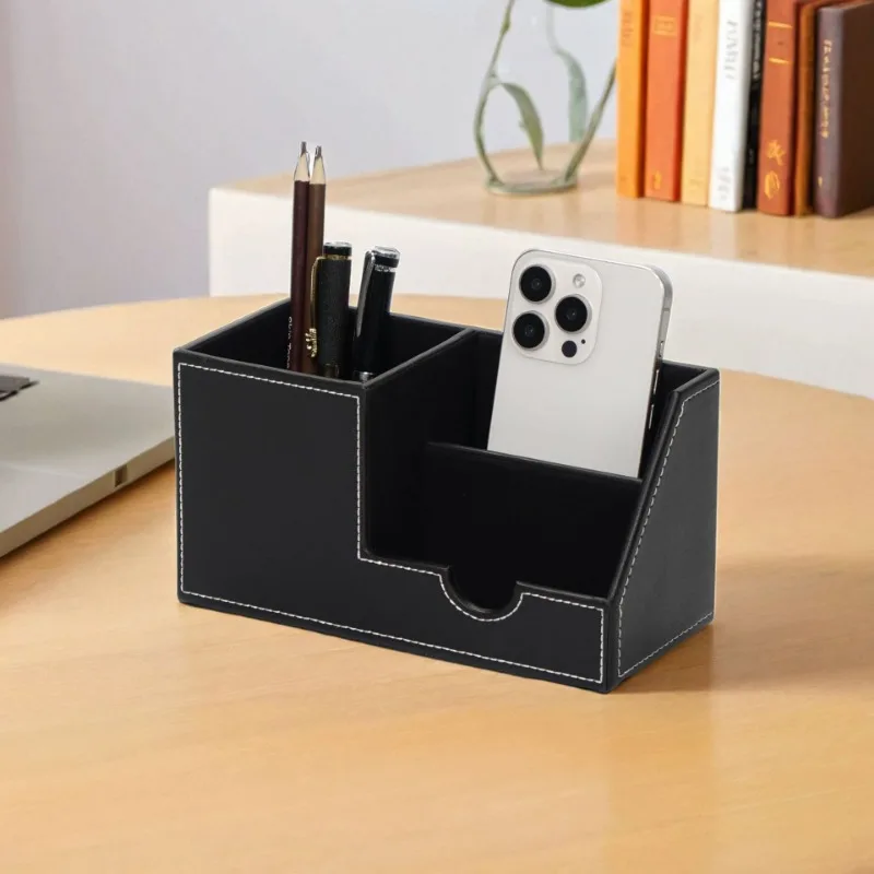 Simple Office Desk Stationery Storage Luxury Multi-functional Leather Pen Holder High-end Creative Storage Box