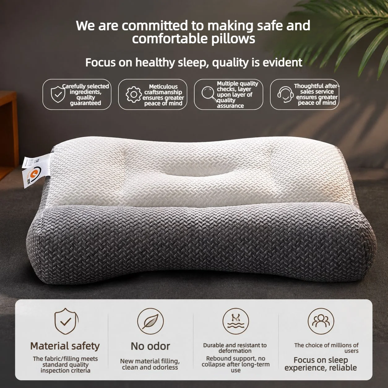 Neck Support Pillow Ergonomic Partition Pillow Soft Breathable Bed Pillow For Back And Side Sleepers