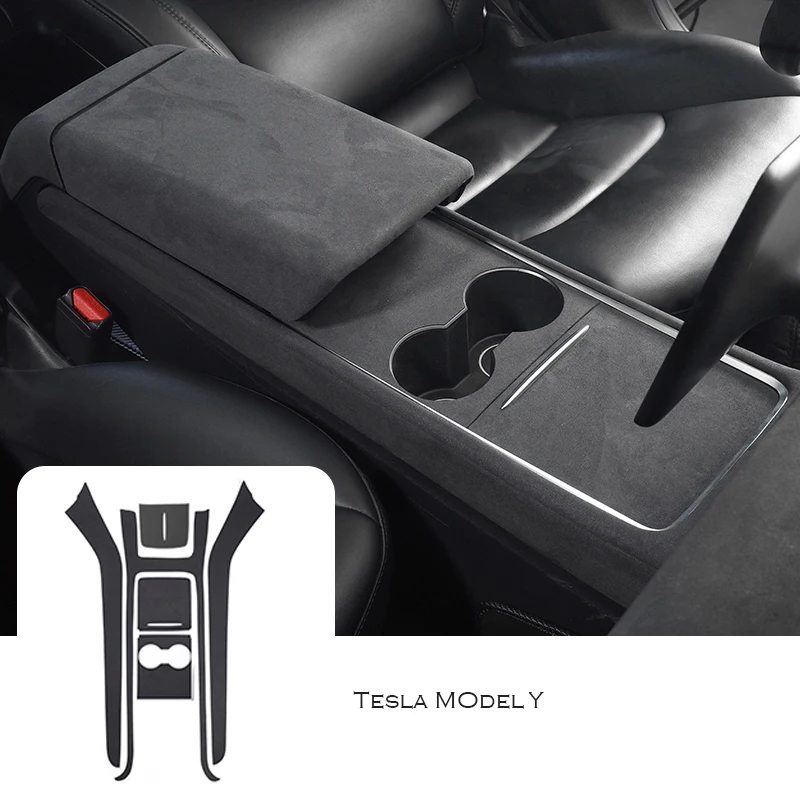 

For Tesla Model Y Interior Suede Decor Center Console Wrap Kit Armrest box Cover Airco Outlet & Base Caps Face-lift Trims