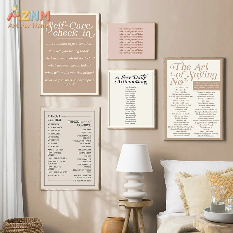AZNM Frameless Canvas Poster Self Care Affirmation Text Print, Things I Can Control Inspirational Quote Minimalist Boho Wall Pic