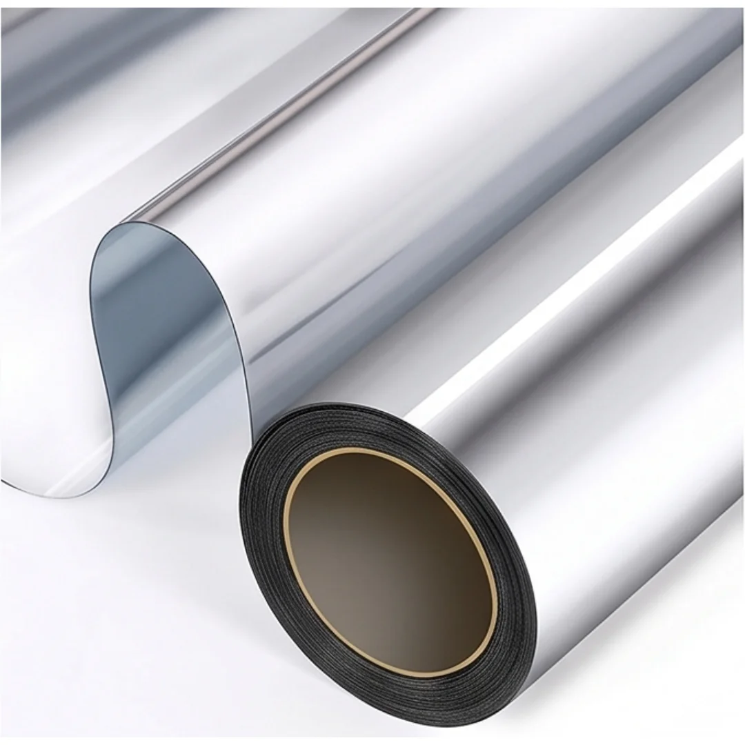 Static Cling Window Film One Way Mirror Silver Silver No Glue Heat UV Block Privacy Window Tint For Home Office Glass