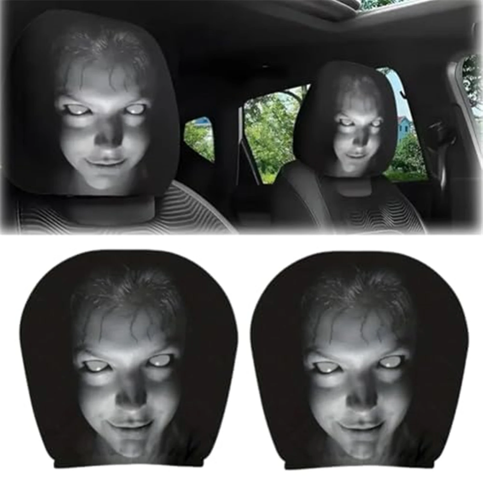 2PCS Car Headrest Cover Stretchy Washable Printed Head Rest Protector Breathable Reusable Universal Fit for Most Cars