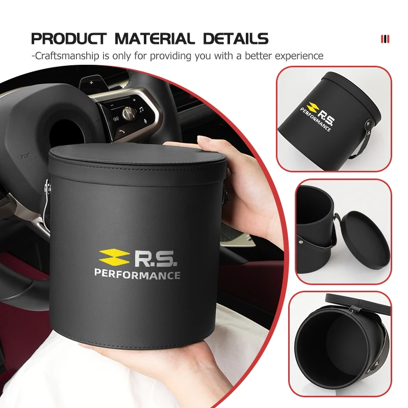 Car Trash Can With Lid Anti-Dirty Portable Storage Bucket For Renault RS Kadjar Captur Clio Megane 2 3 4 RS Koleos Logan - view 3
