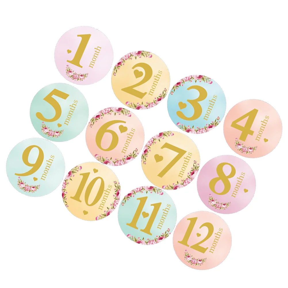 12 قطعة ملصقات معلم شهرية لتعقب نمو الطفل جولات لاصقة لدعائم التصوير الفوتوغرافي لحديثي الولادة تذكارات عطلة الرضع #5