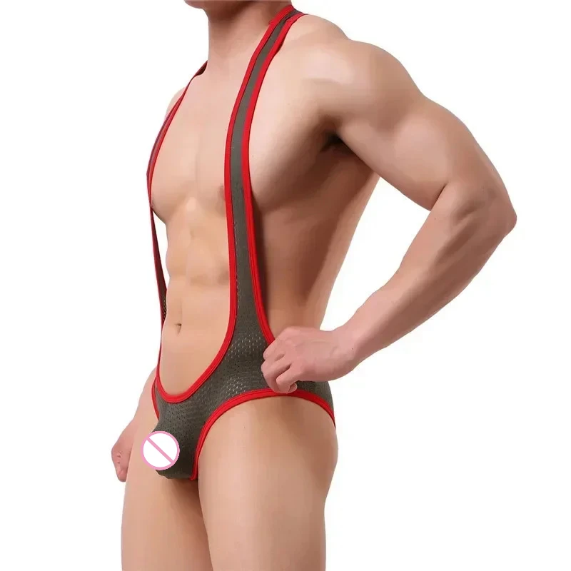 

Sexy Mens Undershirts Jockstrap Mesh Breathable Jumpsuit Backless Leotard One-Piece Underwear Wrestling Singlet Elastic Bodysuit