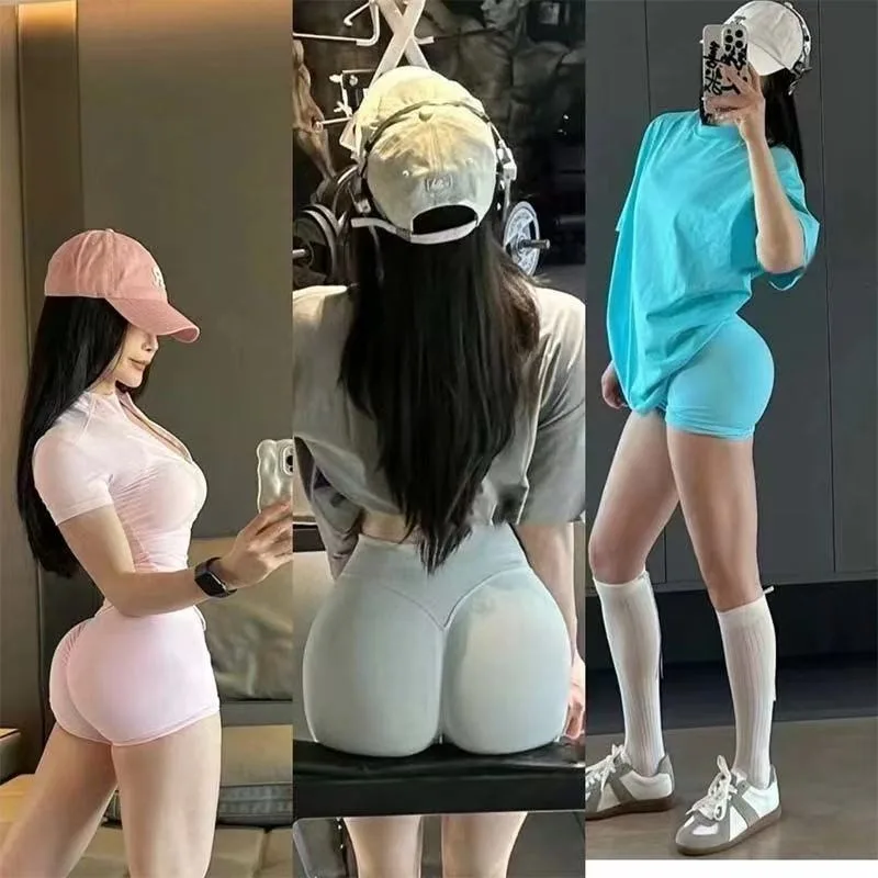 

Summer Superstar Same Style Slimming Baby Mom Fitness Shorts Show Hips Yoga Three Part Pants High Waist Sexy and Comfortable
