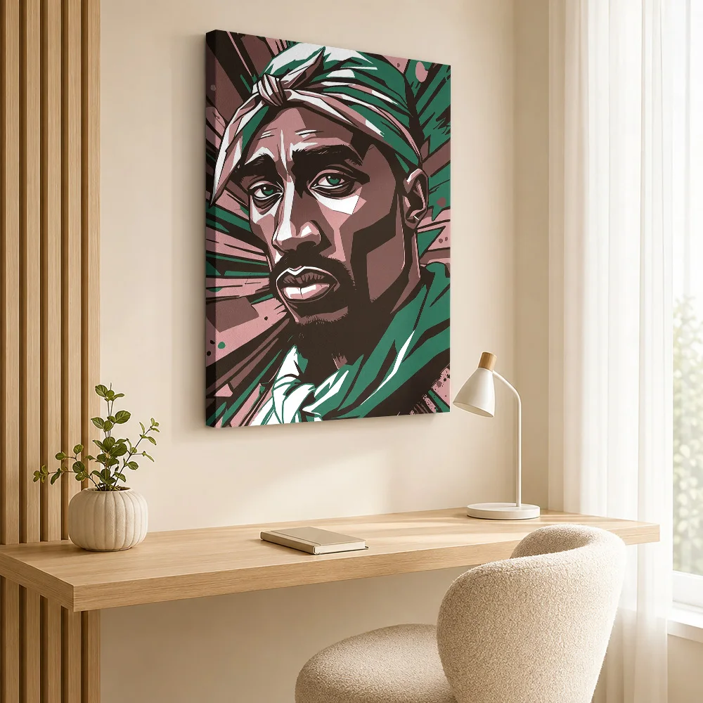 Tupac Shakur Portrait Framed Canvas Poster Customized Photo Retro Music Canvas Wall Art for Studio Bedroom Decor Ready to Hang
