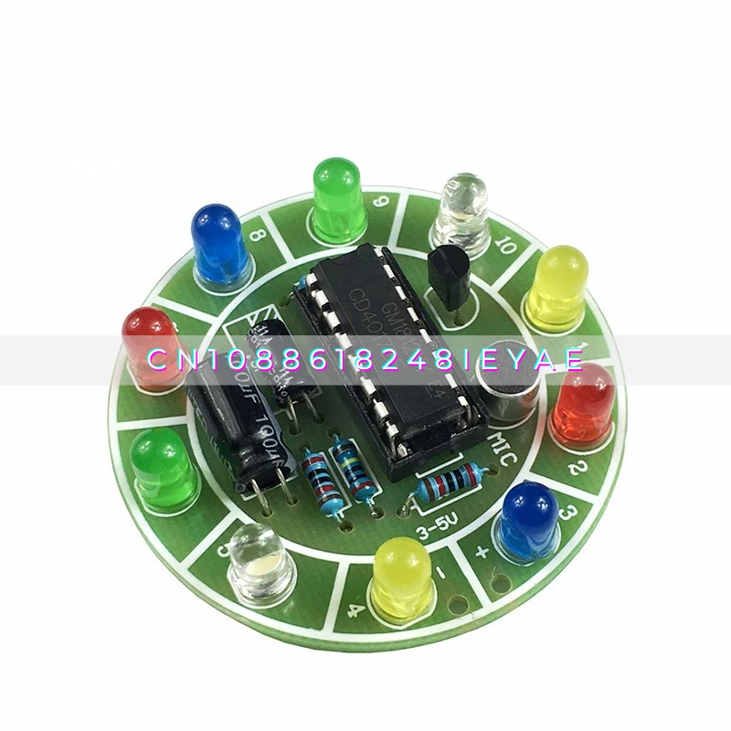 (Parts) CD4017 Voice-activated Rotating Colorful LED Circulating Water Light Kit DIY Microphone Head Sound Electronic Control