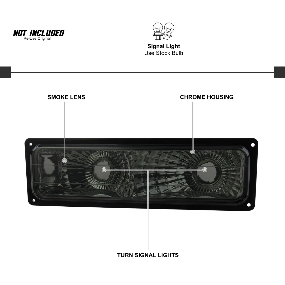 Smoke Bumper Lights Fits 1988-1998 Chevy Silverado GMC C10 Pickup Signal Lamps