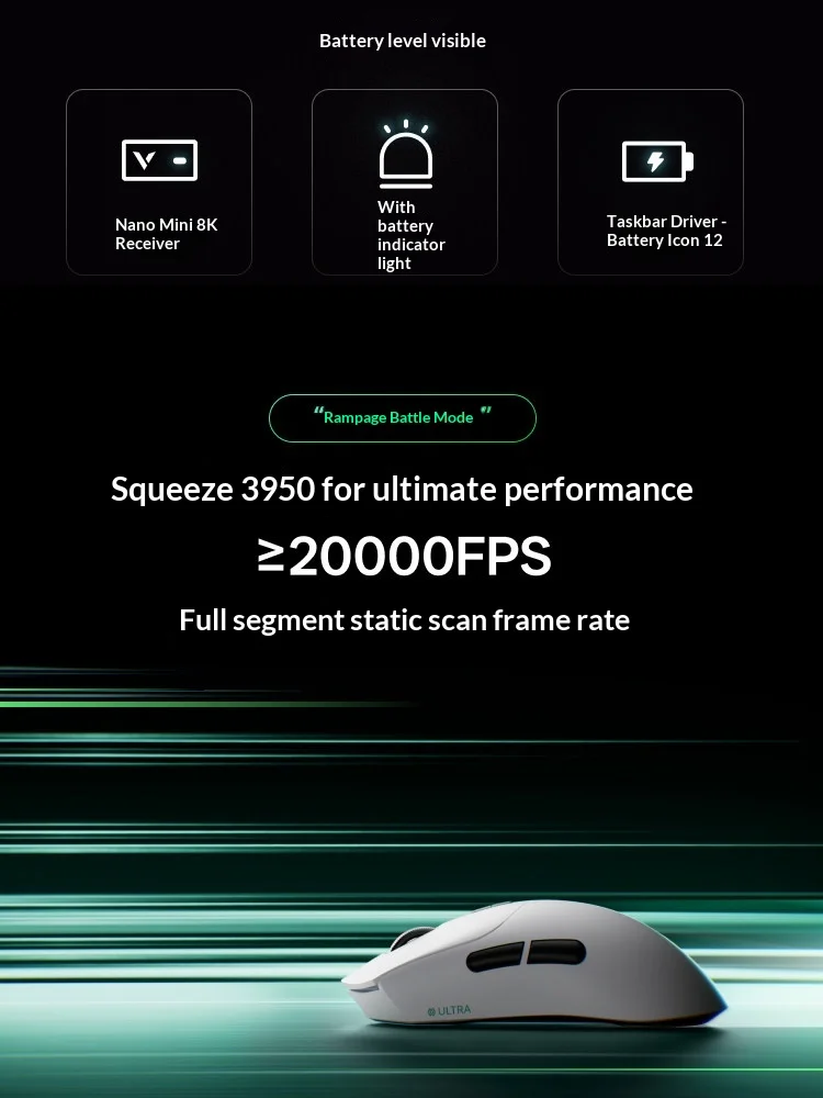 Rapoovt7 Ultra Wireless Gaming Mouse Dual 8k Nearlink Paw3950 Lightweight Esports Gaming Long Range Fps Accessories Csgo Apex