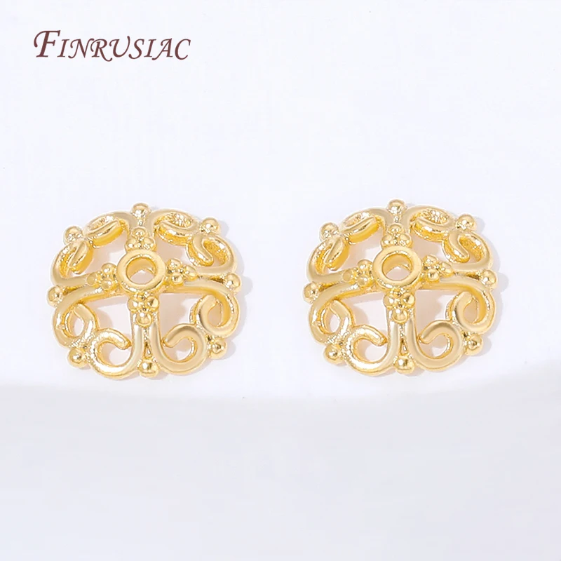5/10Pcs 18K Gold Plated Openwork Swirl Bead Caps Filigree Hollow Flower Bead Ends For Bracelet Necklace Earring Making Supplies