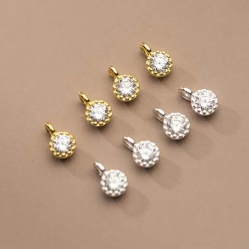 2pcs Genuine Real Pure 925 Sterling Silver Pendants Colorful Cubic Zircon Round Suspension DIY Jewelry Making Findings